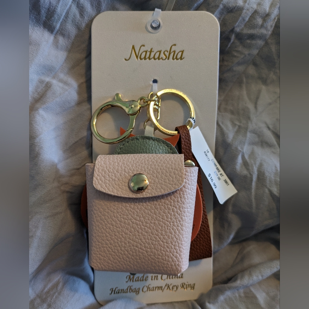 Natasha Couture Crystal Owl Leather Keychain - Pink & Coral - Picture 2 of 8